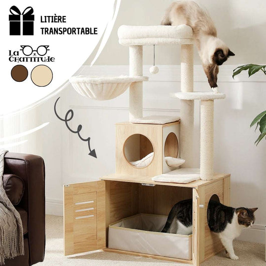 MEUBLE LITIÈRE POUR CHAT - Arbre à chat 4 en 1 + litière 🎁 | Purr - Palace™ - La Chattitude