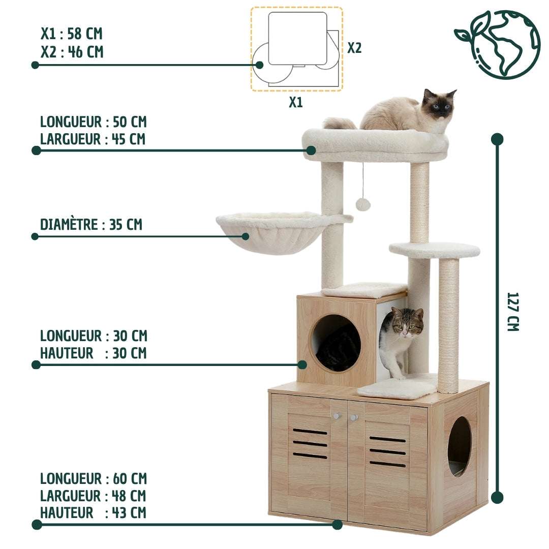 MEUBLE LITIÈRE POUR CHAT - Arbre à chat 4 en 1 + litière 🎁 | Purr - Palace™ - La Chattitude