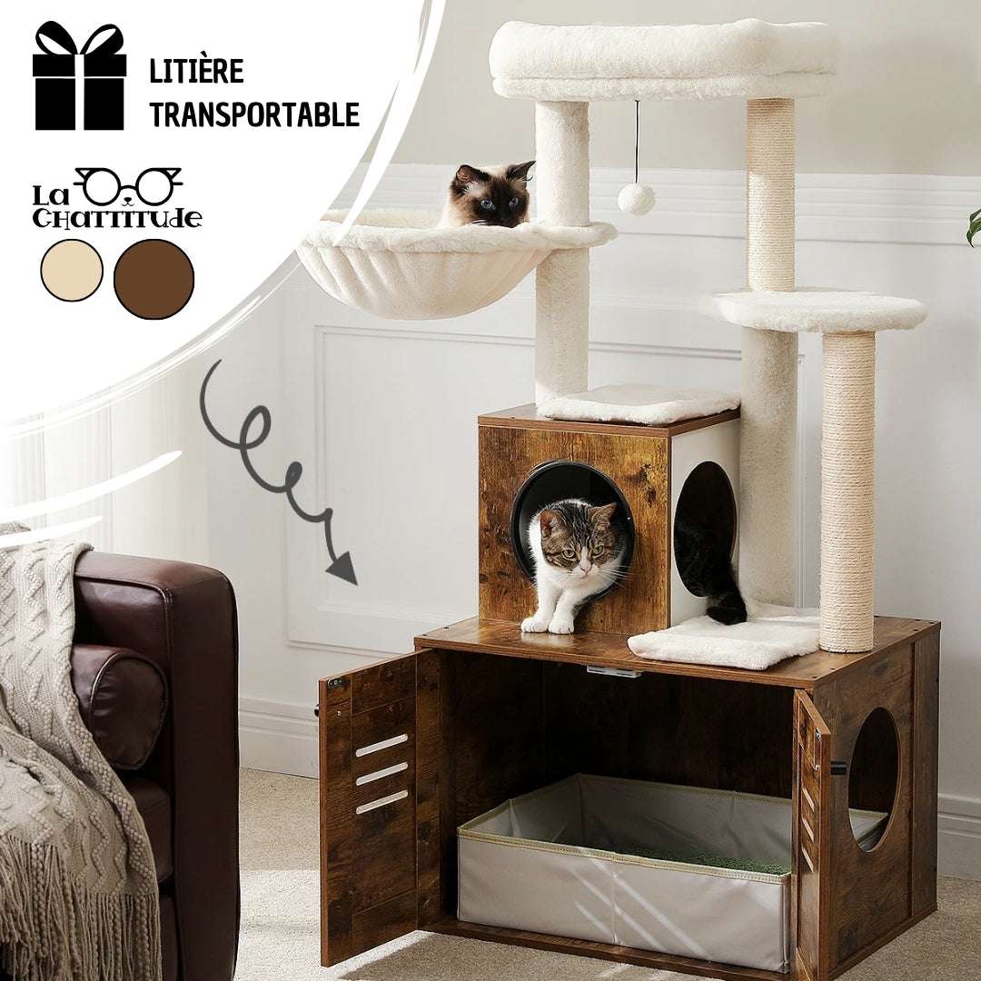 MEUBLE LITIÈRE POUR CHAT - Arbre à chat 4 en 1 + litière 🎁 | Purr - Palace™ - La Chattitude