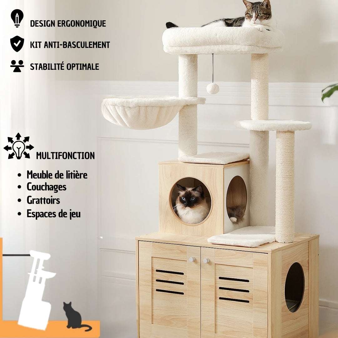 MEUBLE LITIÈRE POUR CHAT - Arbre à chat 4 en 1 + litière 🎁 | Purr - Palace™ - La Chattitude