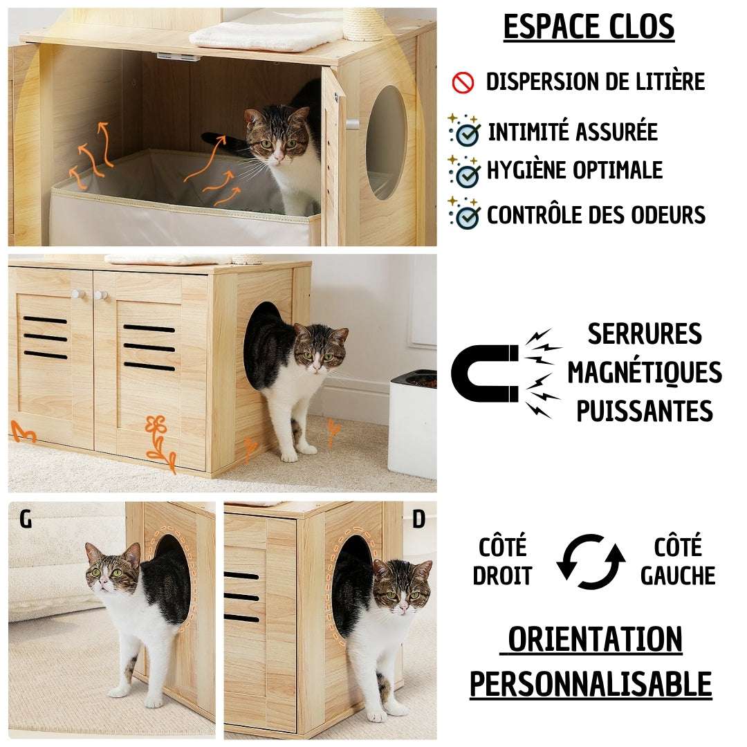 MEUBLE LITIÈRE POUR CHAT - Arbre à chat 4 en 1 + litière 🎁 | Purr - Palace™ - La Chattitude
