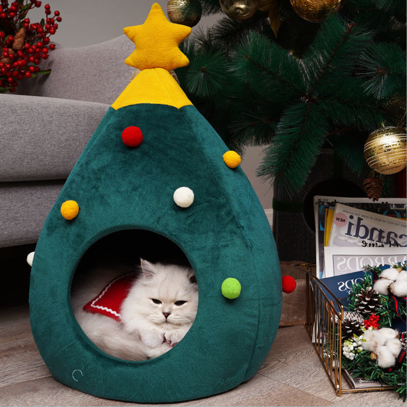 niche-pour-chat-noel-sapin-vert