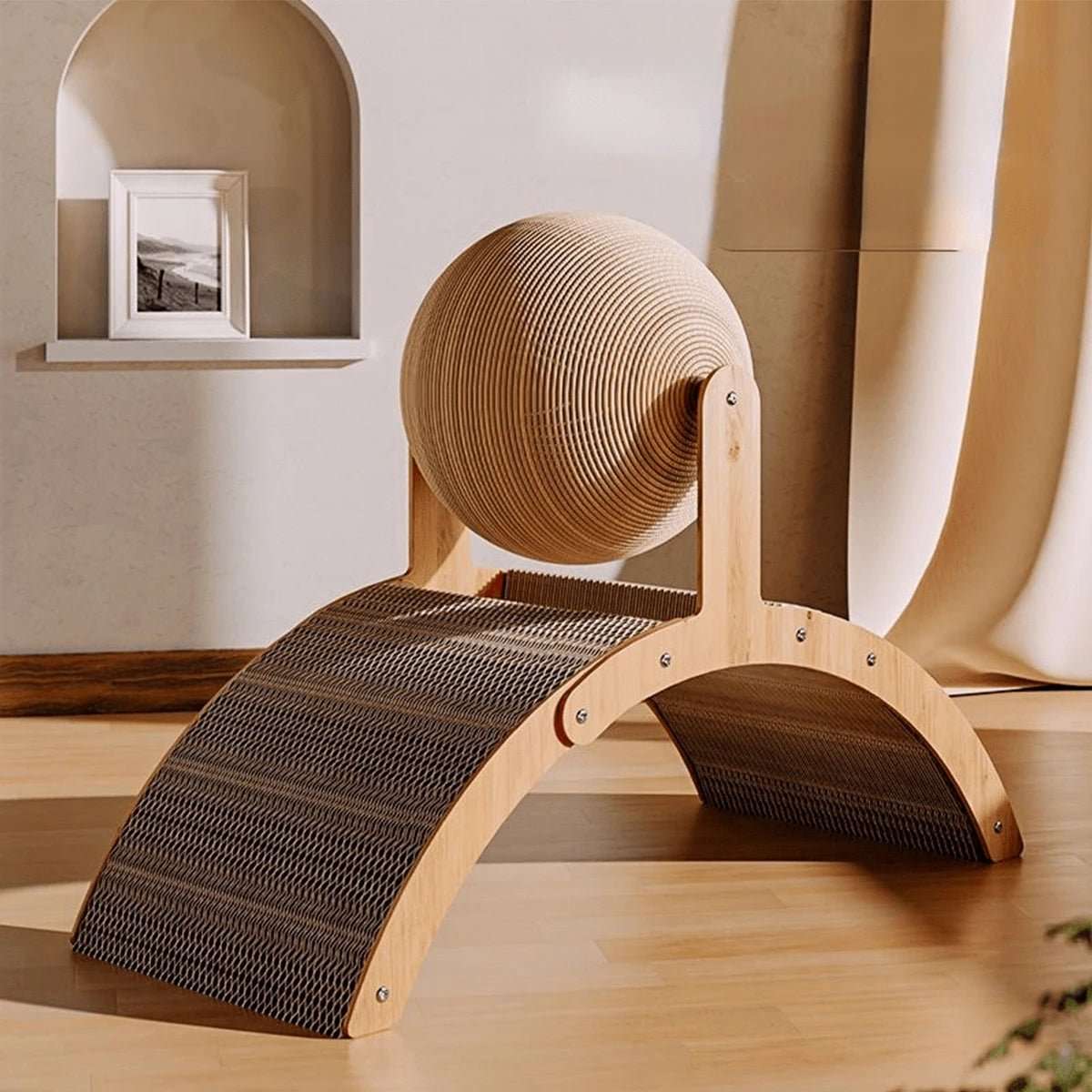 ScratchBall™ | Jouet - Grattoir 2 en 1 en bois pour chats - La Chattitude